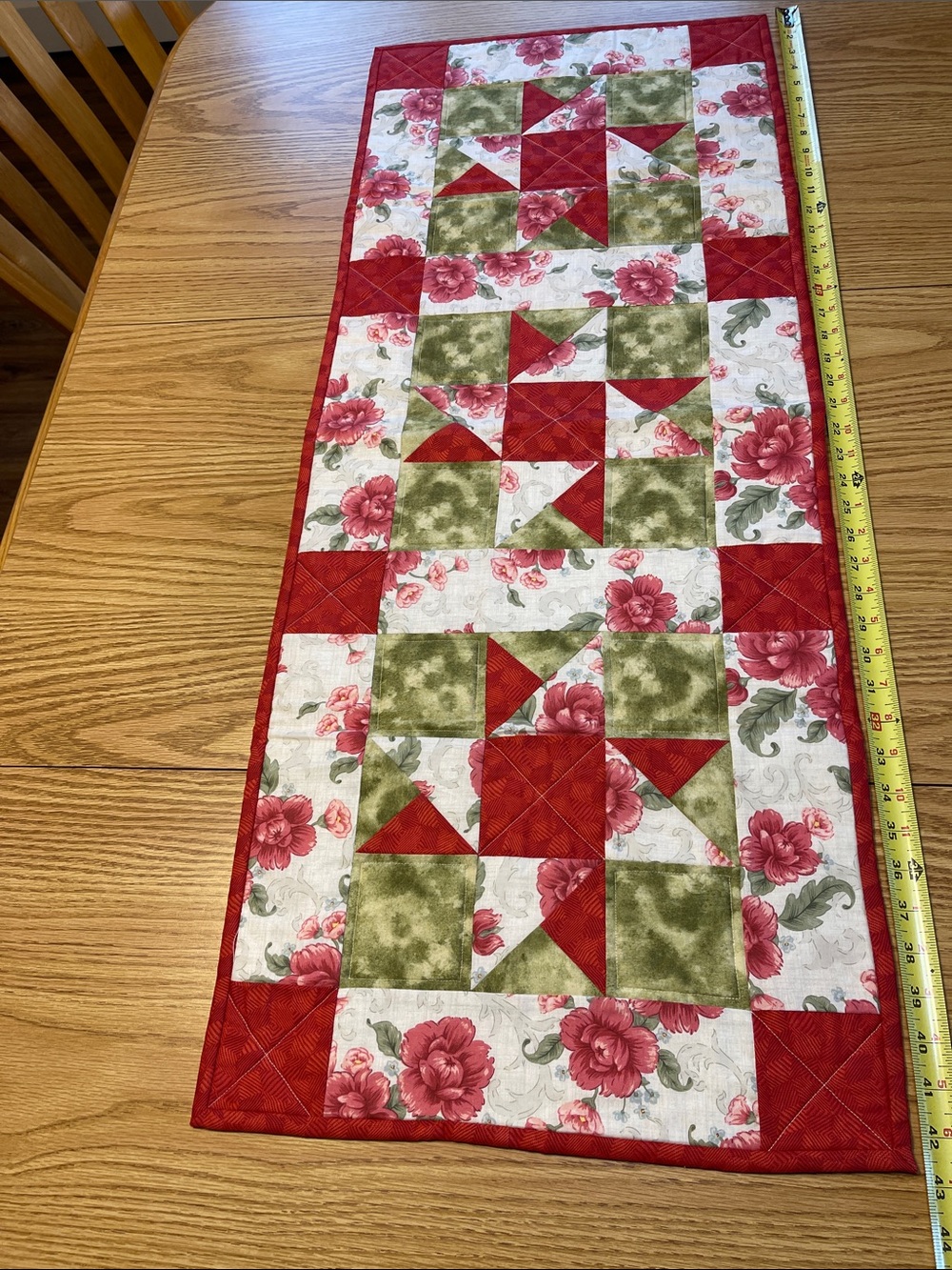 Floral Patchwork Table Runner in Red, Green & Cream